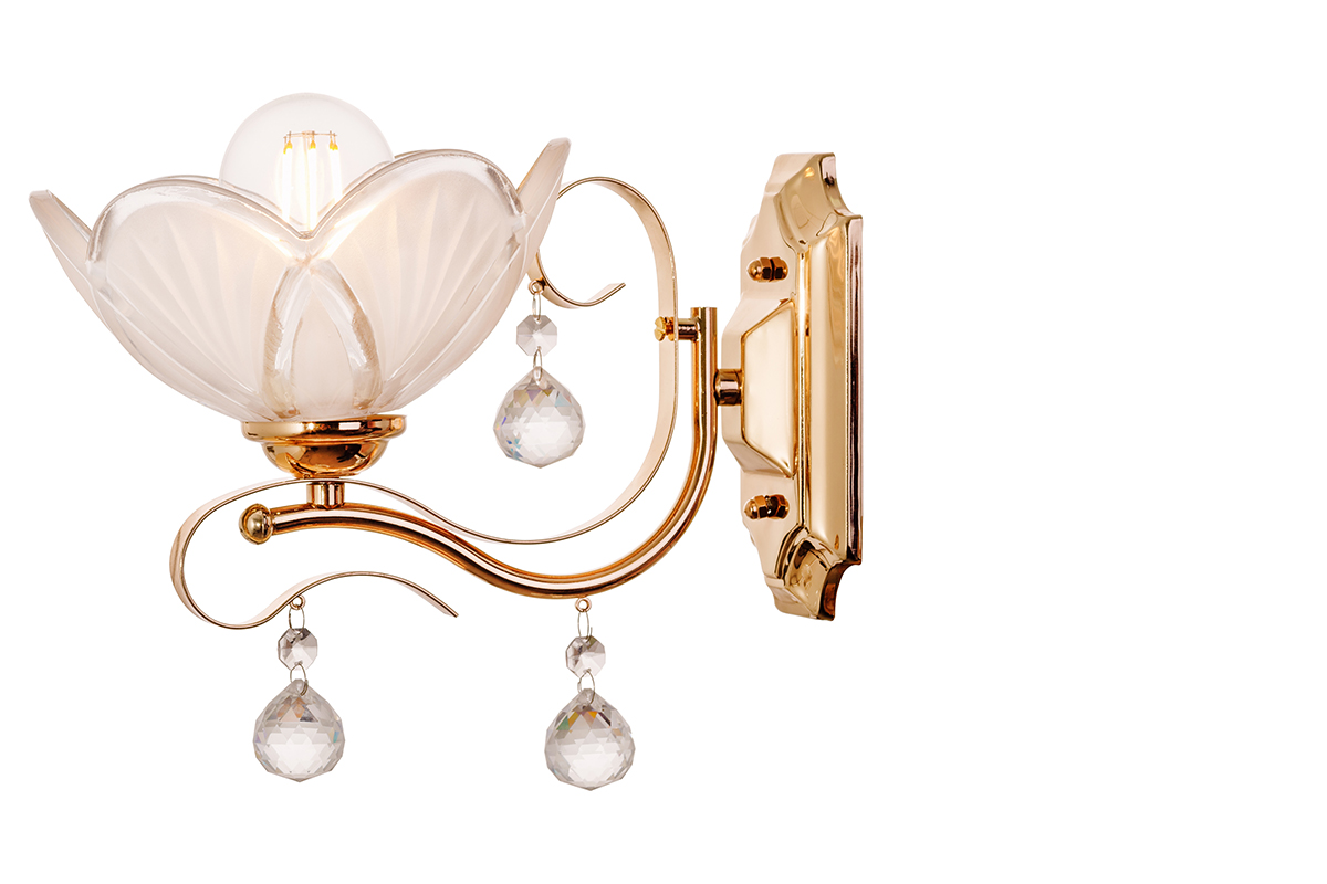 لوستر دیواری طلایی با آویز کریستال