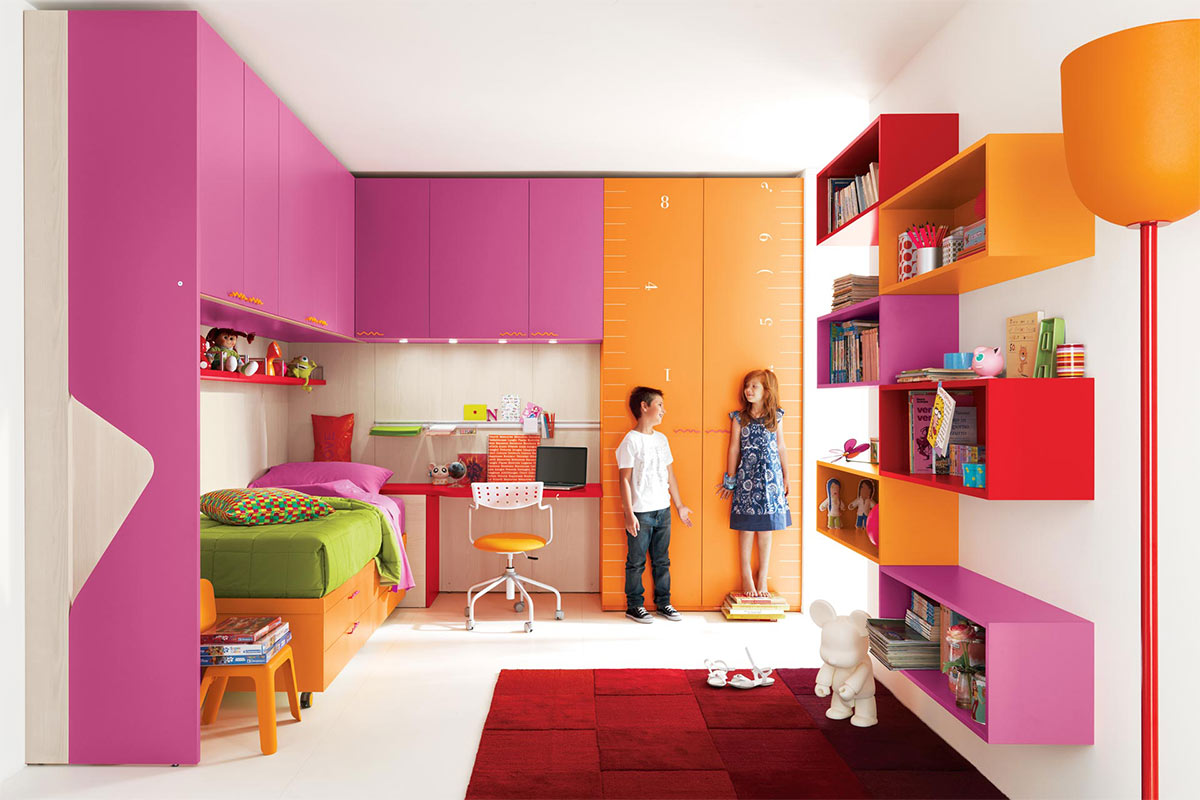 دکوراسیون اتاق کودک با رنگ صورتی و نارنجی